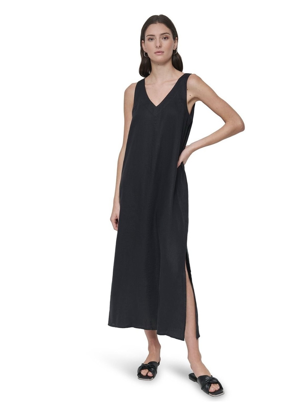 DKNY Women's Black Linen Maxi Dress Size XL 🆕